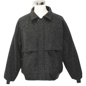 80s Vintage Mens XL Wool Utility Jacket Charcoal Gray Bomber Coat Relaxed Fit